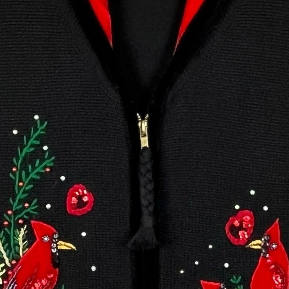 Lisa International Christmas Cardinals Black & Red Sweater Vest Size XL - Picture 4 of 13